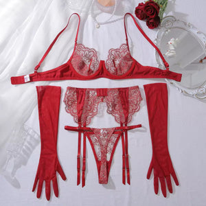 Conjunto Renda Transparente com Luvas – Luxo, Sedução e Sofisticação