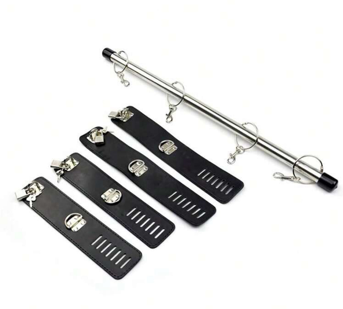 Item para com Barra Espalhadora Ajustável - Algemas e Tornozeleiras em Aço Inoxidável para Casais