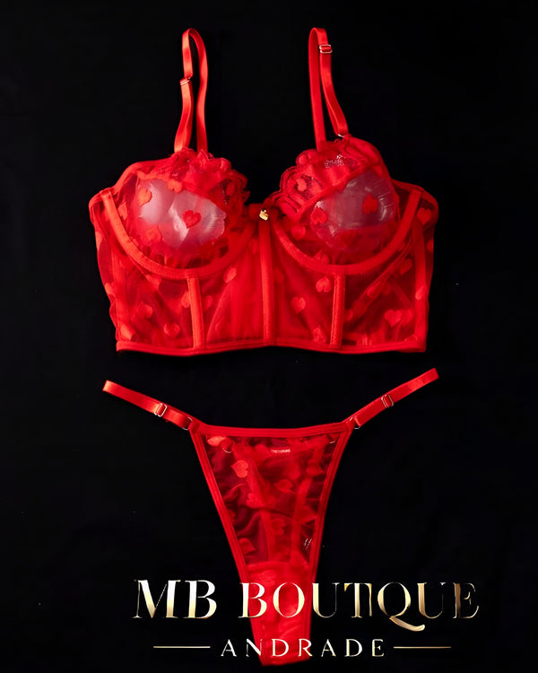 Conjunto Vermelho em Corações — Sensualidade e Paixão!