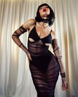 Vestido Transparente Sensual + Sutiã Recorte Underboob