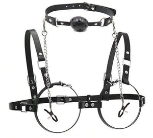 Conjunto Dominatrix com Corsete de Correntes e Mordaça de Bola - Ajustável, Provocante e Intenso