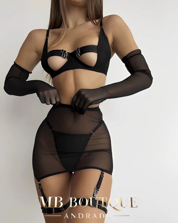 Lingerie com saia e liga de perna (não acompanha luvas)