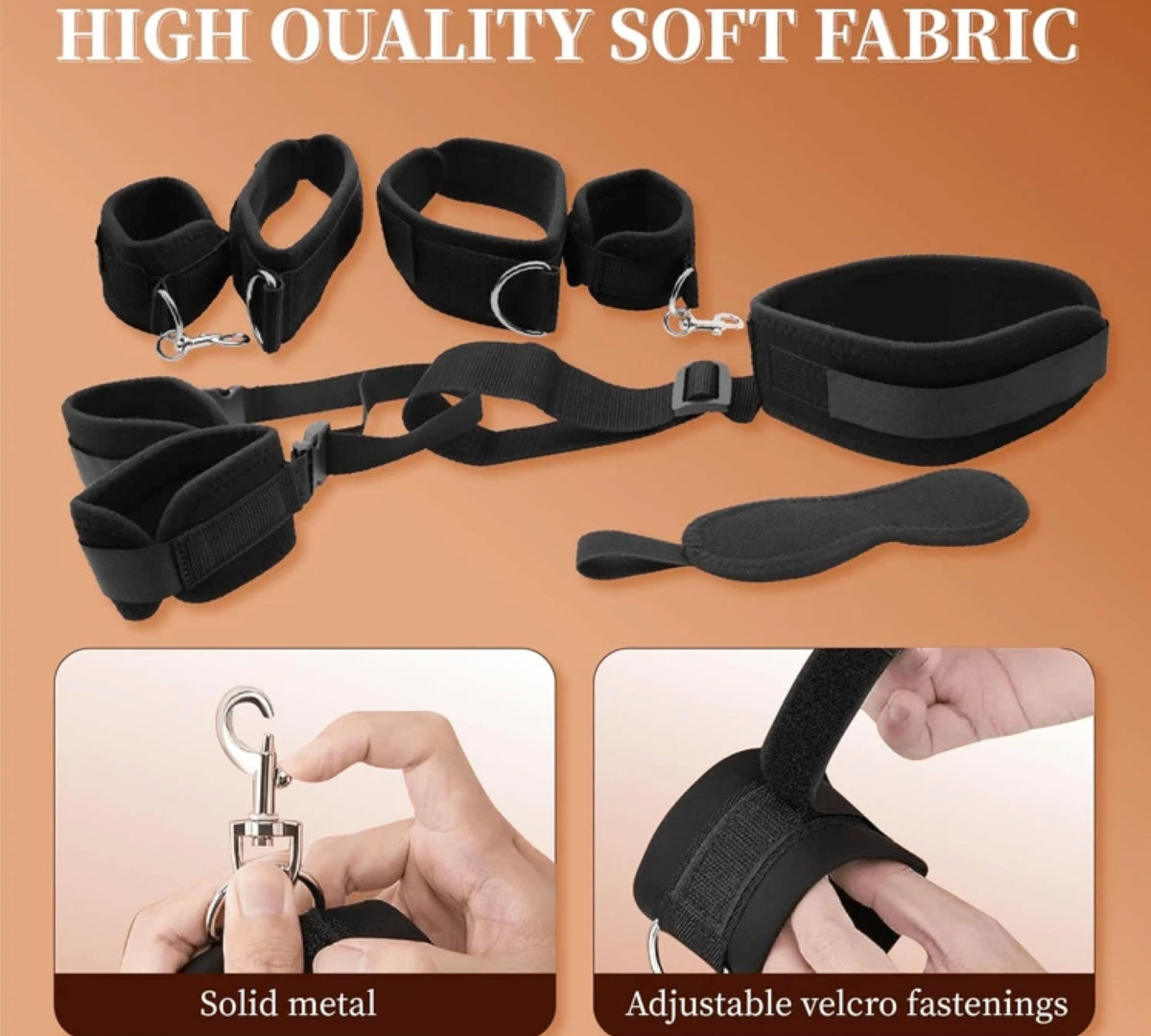 Conjunto com Algemas Ajustáveis, Tiras de Contenção e Venda - , Domínio e Exploração  para Casais Iniciantes ou Ousados