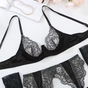 Conjunto Renda Transparente com Luvas – Luxo, Sedução e Sofisticação