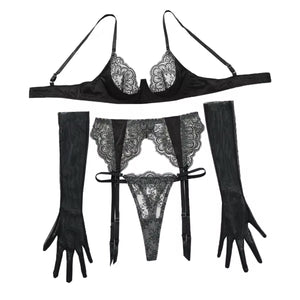Conjunto Renda Transparente com Luvas – Luxo, Sedução e Sofisticação