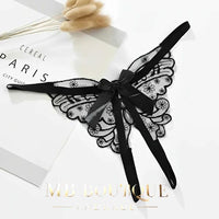 Calcinha sexy com abertura inferior com detalhes em laço e desenho em borboleta - Presente sensual e inesquecível - Preto, Vermelho