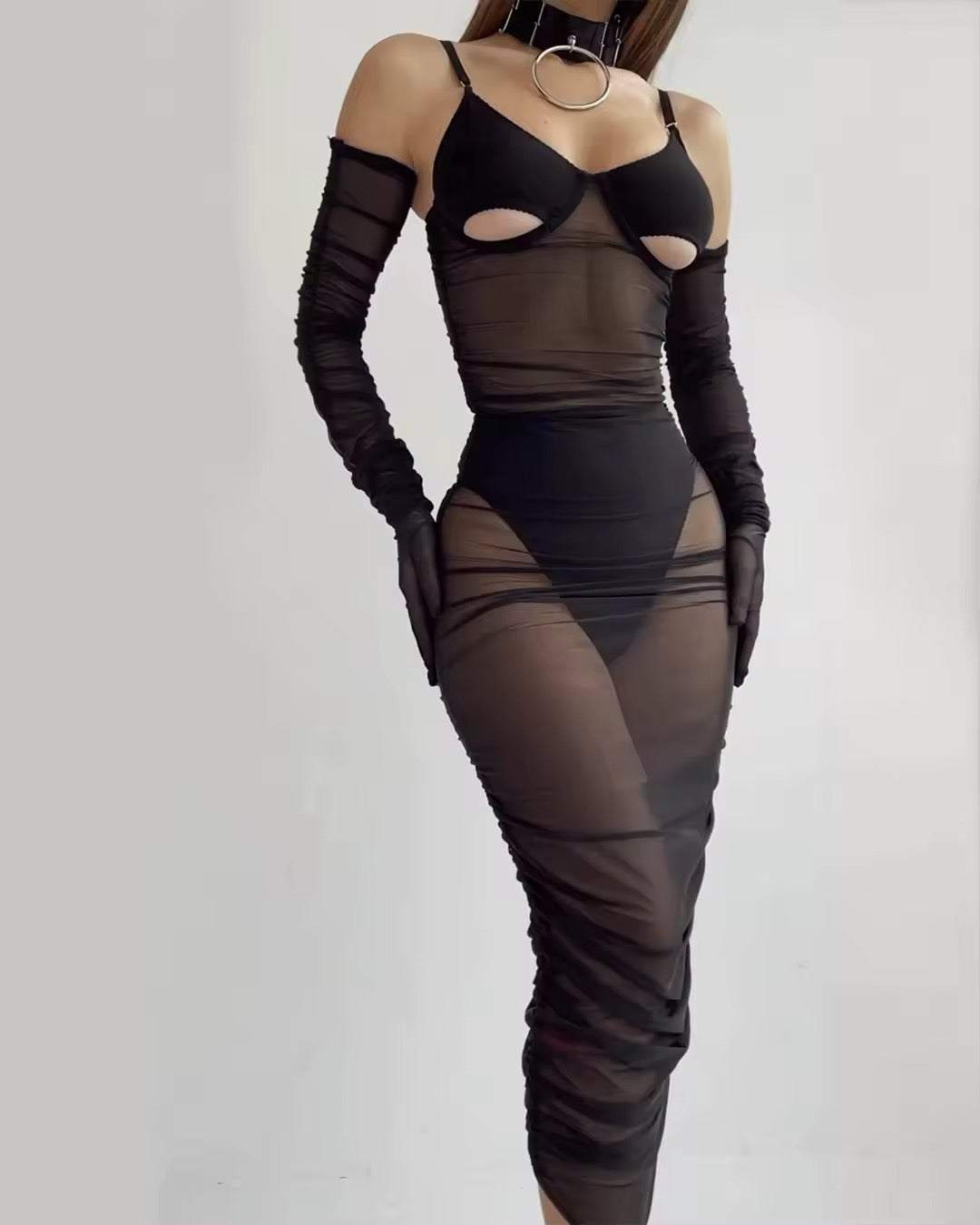 Vestido Transparente Sensual + Sutiã Recorte Underboob