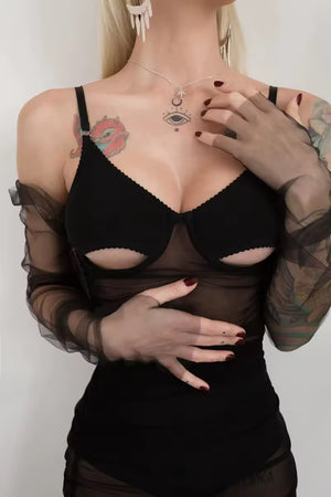 Vestido Transparente Sensual + Sutiã Recorte Underboob