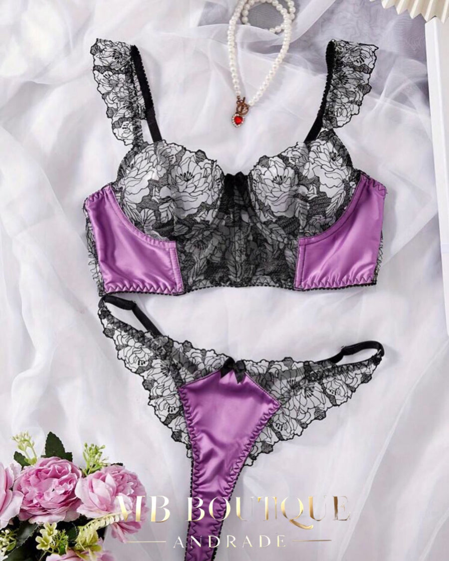 Conjunto Luxo em Renda e Cetim – Sensualidade e Sofisticação