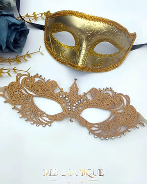 Kit Máscaras Venezianas Douradas Casal