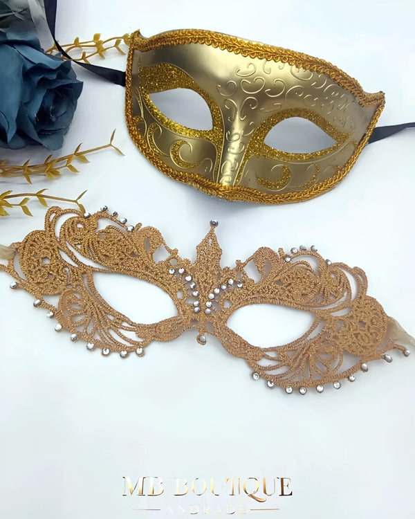 Kit Máscaras Venezianas Douradas Casal
