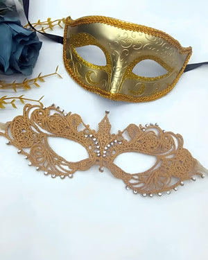 Kit Máscaras Venezianas Douradas Casal