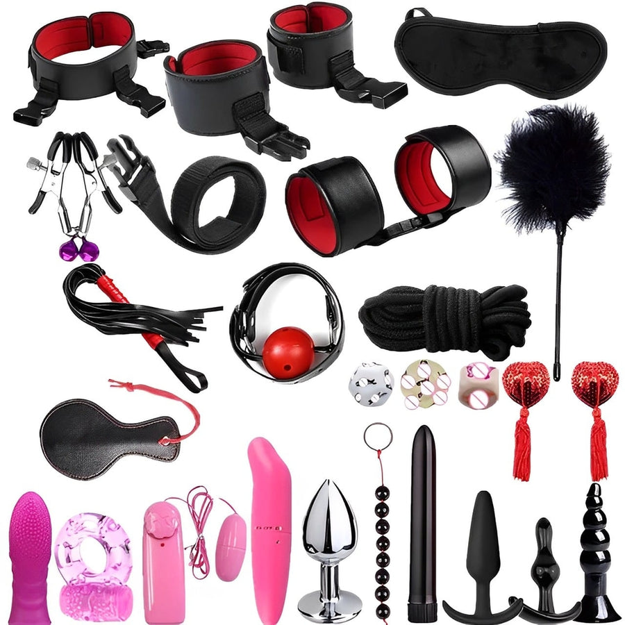 Kit BDSM Preto - Completo com 26 Itens para Casais - Algemas