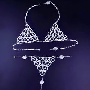 Conjunto Luxo com Strass - Sutiã e Calcinha Sensual (Prata ou Dourado) - Coleção Gold