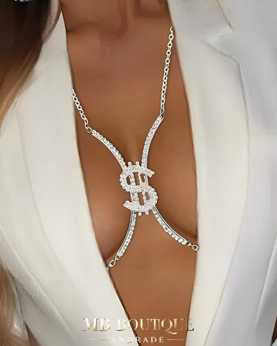 Colar Corporal Feminino em Strass com Símbolo de Dólar