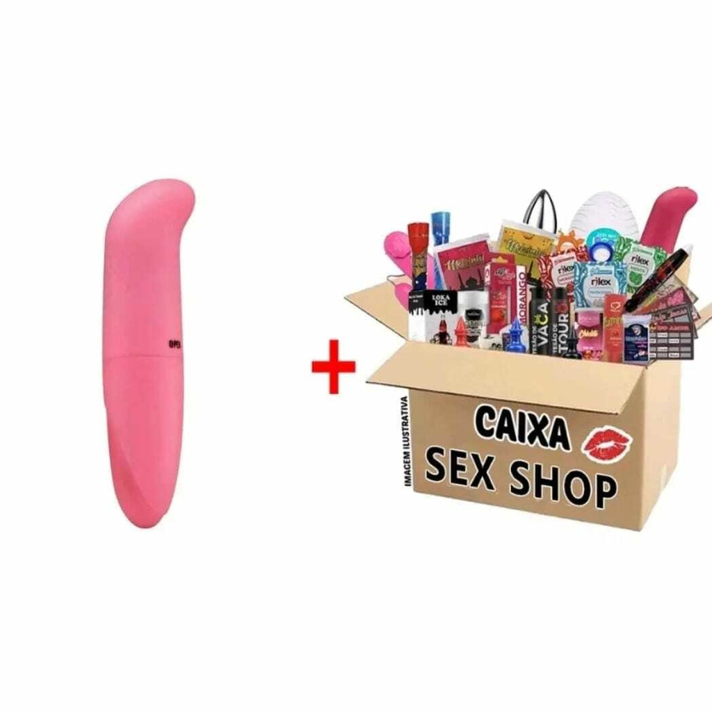 Caixa de produtos íntimos acompanhada de vibrador rosa