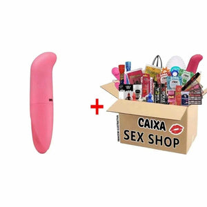 Caixa de produtos íntimos acompanhada de vibrador rosa