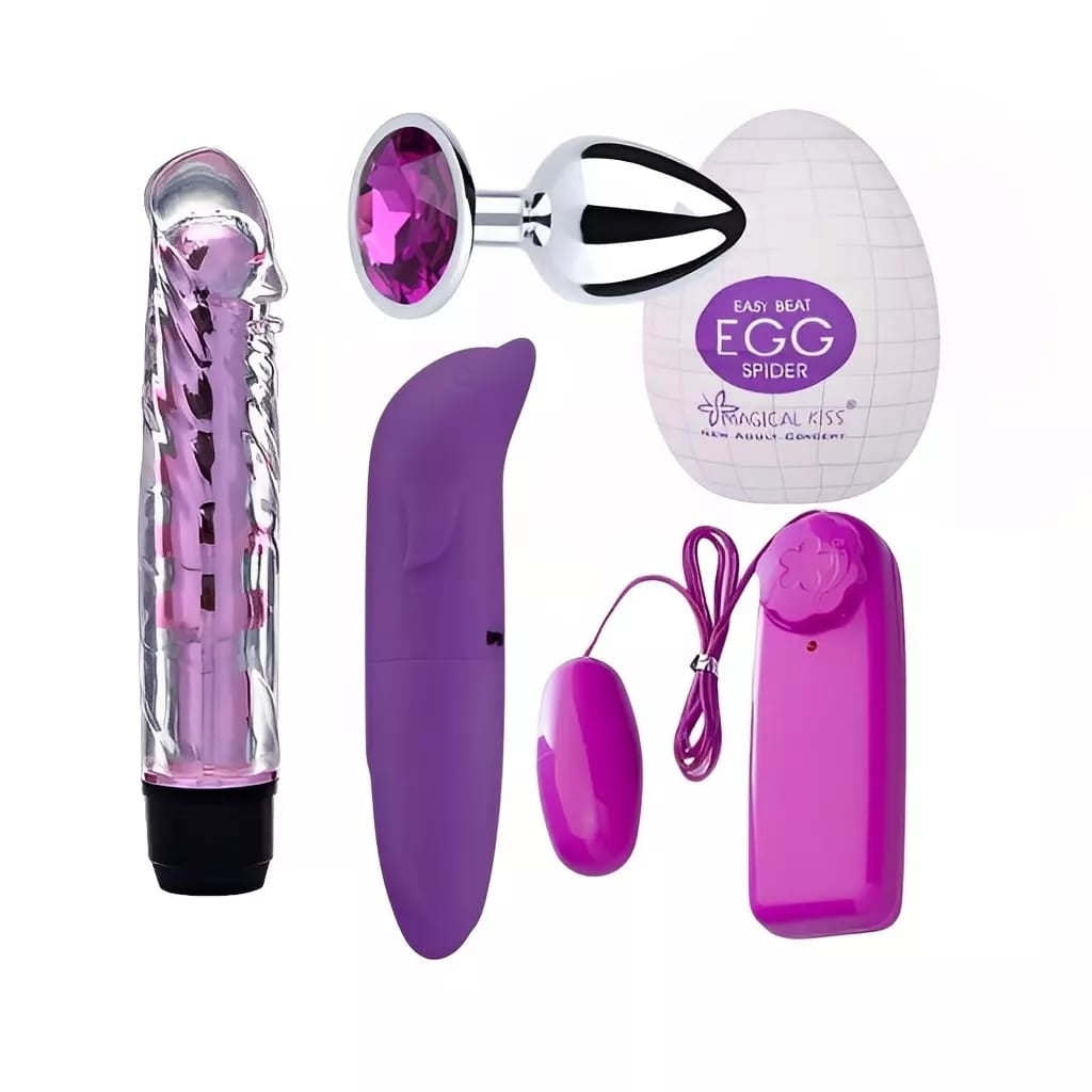Combo com acessório texturizado roxo e outros quatro itens