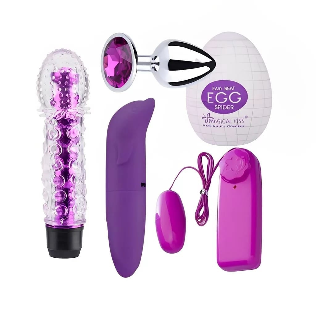 Combo com acessório texturizado rosa e outros quatro itens
