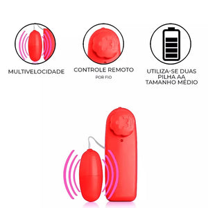 Cápsula vibratória vermelha com controle por fio