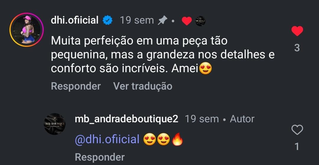 Captura de avaliação de cliente sobre calcinha preta