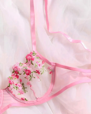 Conjunto Bella Fiore em Tule Transparente Bordado