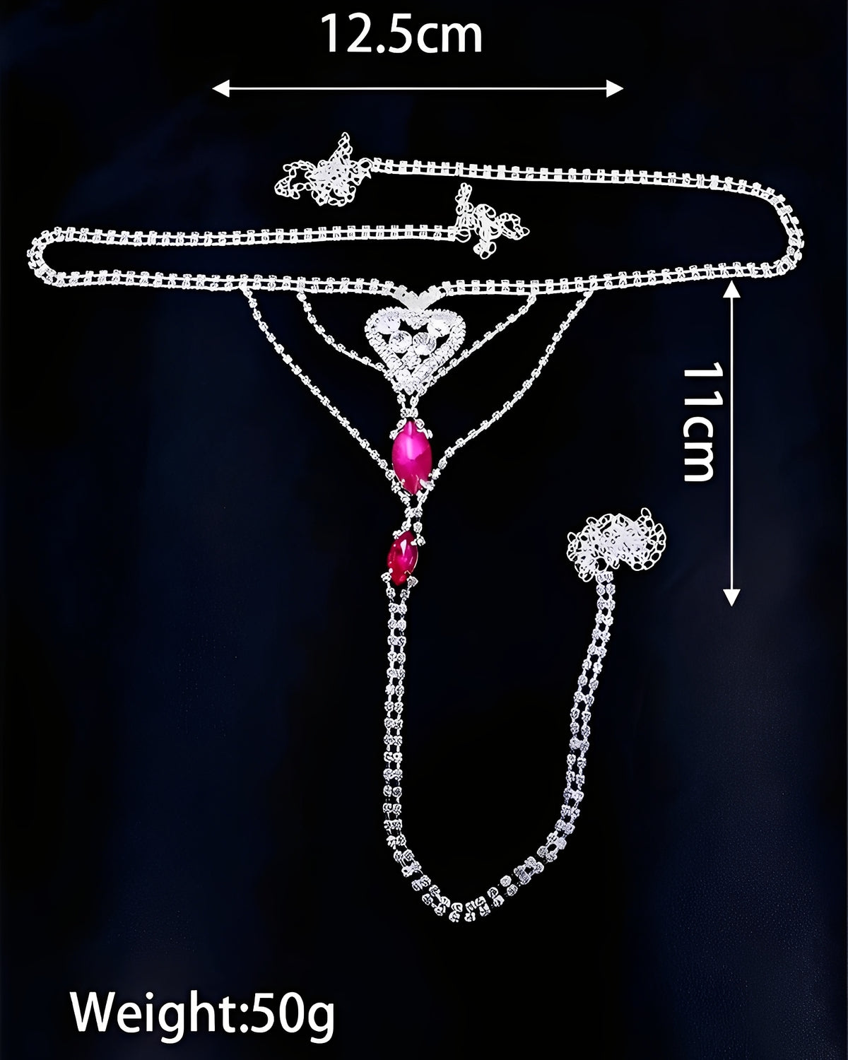 Calcinha Luxo - Joia Coração com Correntes de Strass e Pedras Pink - Coleção Gold