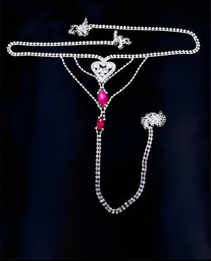 Calcinha Luxo - Joia Coração com Correntes de Strass e Pedras Pink - Coleção Gold