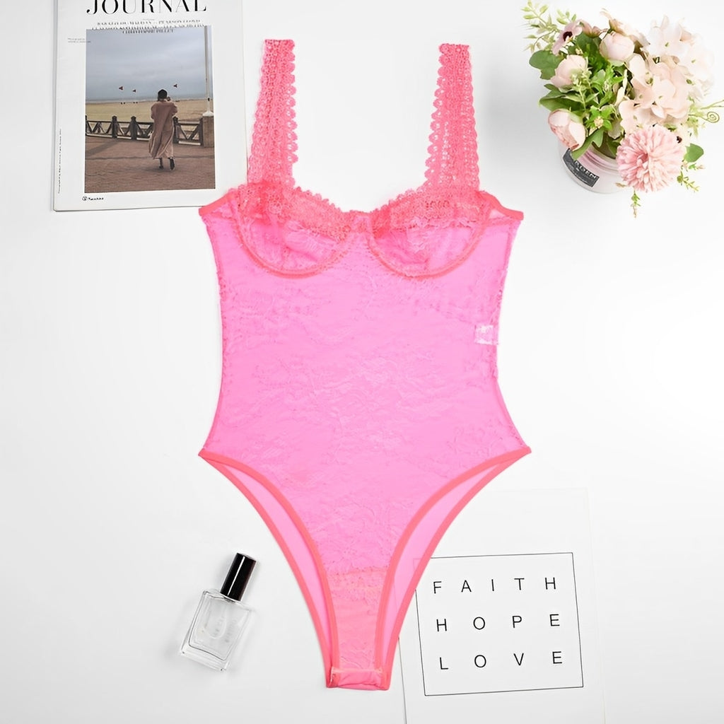 Body Sexy transparente de renda (não acompanha luvas)