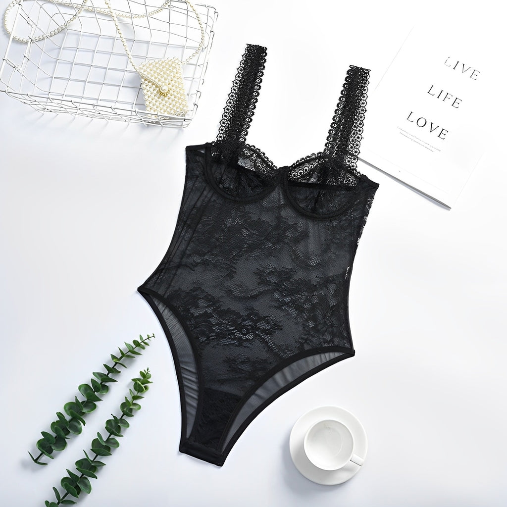 Body Sexy transparente de renda (não acompanha luvas)