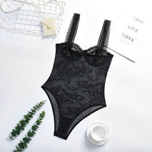 Body Sexy transparente de renda (não acompanha luvas)