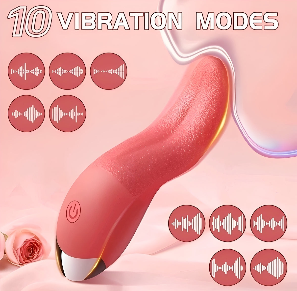 Estimulador Feminino Língua Realista à Prova d’Água com 10 Modos de Vibração