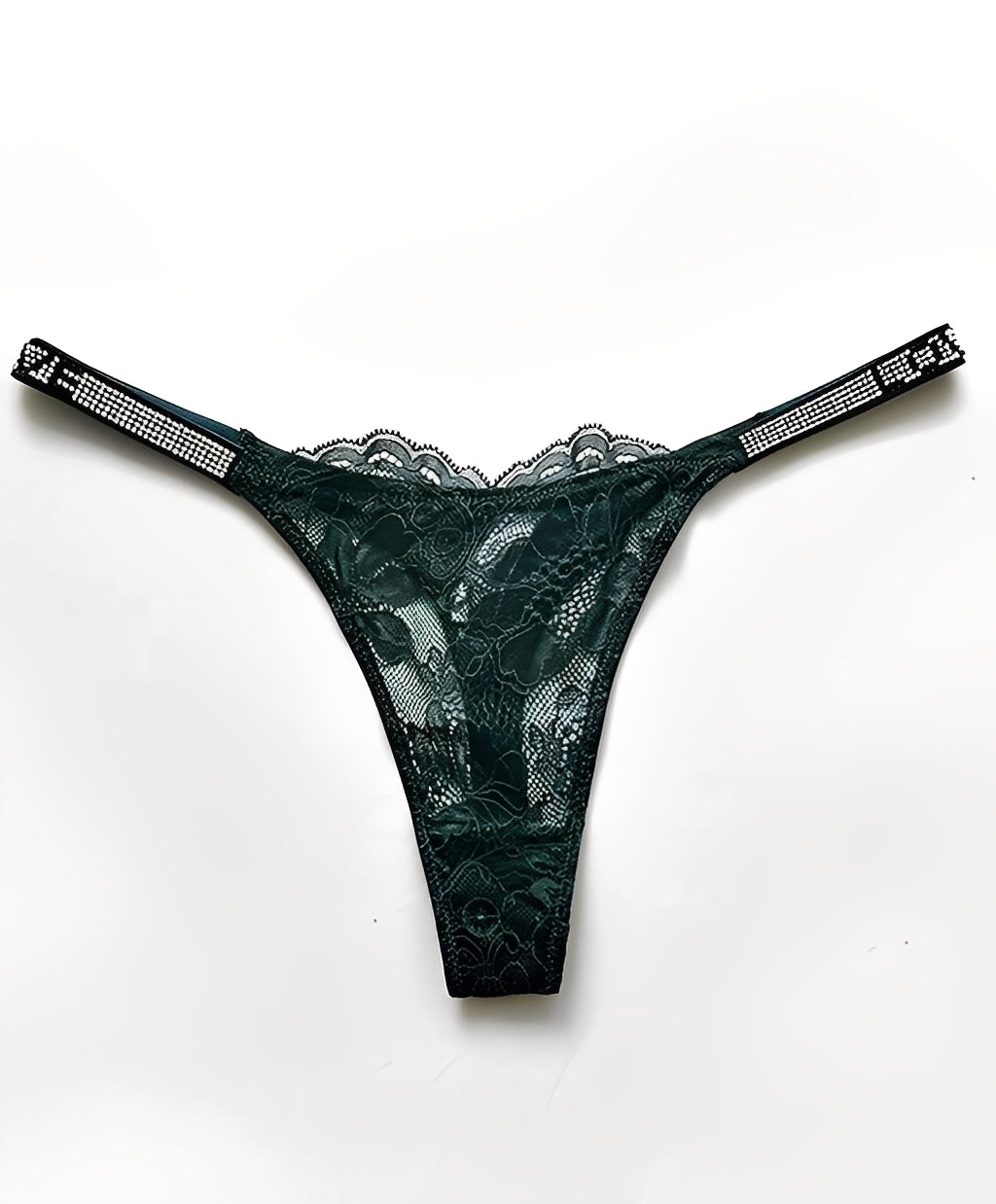 Calcinha Fio Dental de Renda com Strass Brilhante
