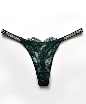 Calcinha Fio Dental de Renda com Strass Brilhante