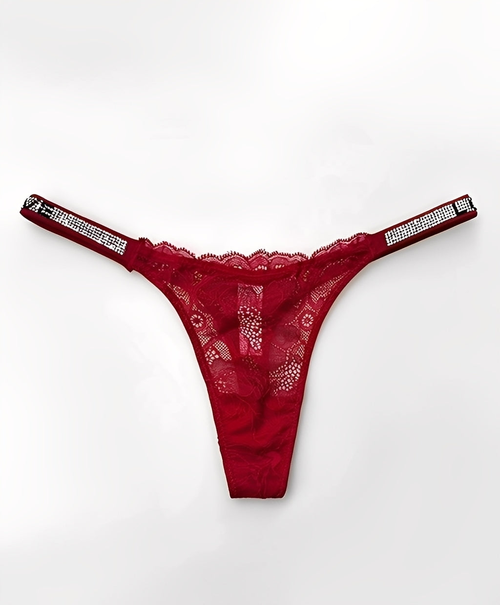 Calcinha Fio Dental de Renda com Strass Brilhante
