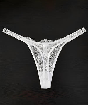 Calcinha Fio Dental de Renda com Strass Brilhante