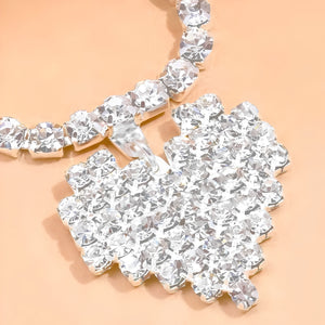 Cinto de Strass Prata - Duplo com Pingente de Coração - Ajustável e Sofisticado