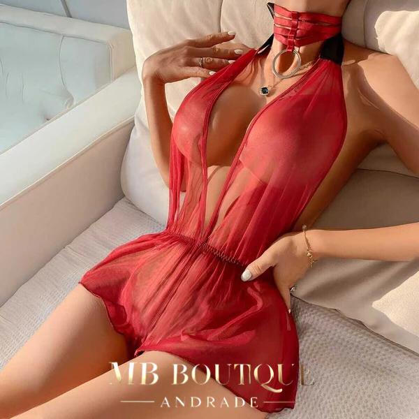 Body transparente com gargantilha