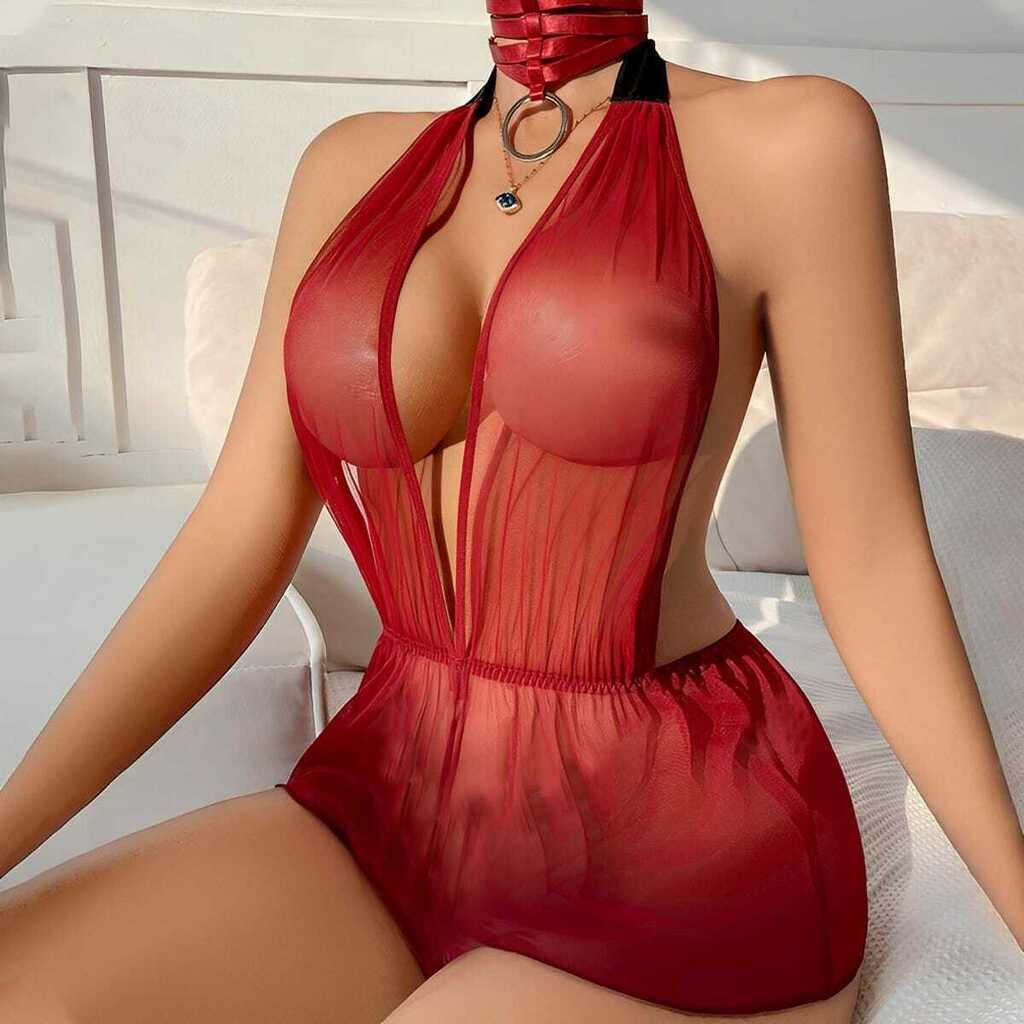 Body transparente com gargantilha
