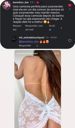 Camisola Branca em Renda Transparente com Pérolas nas Costas - P ao GG