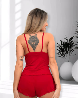 Short Doll Feminino em Microfibra com Renda - Conjunto P ao GG