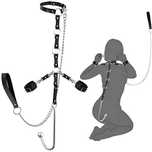 Kit Bondage Preto com Gancho Plug, Coleira e Correntes - Prazer