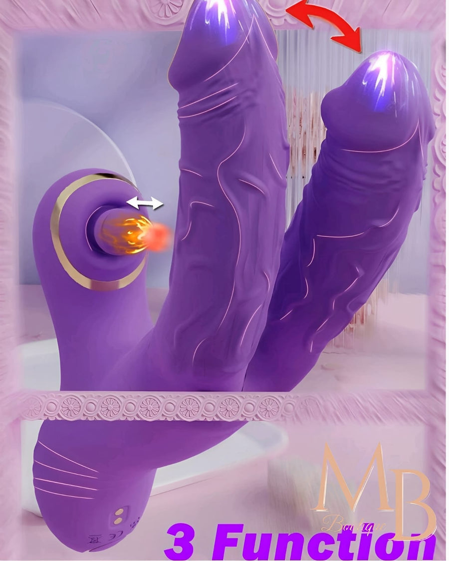 Vibrador roxo com extensão curva e controles