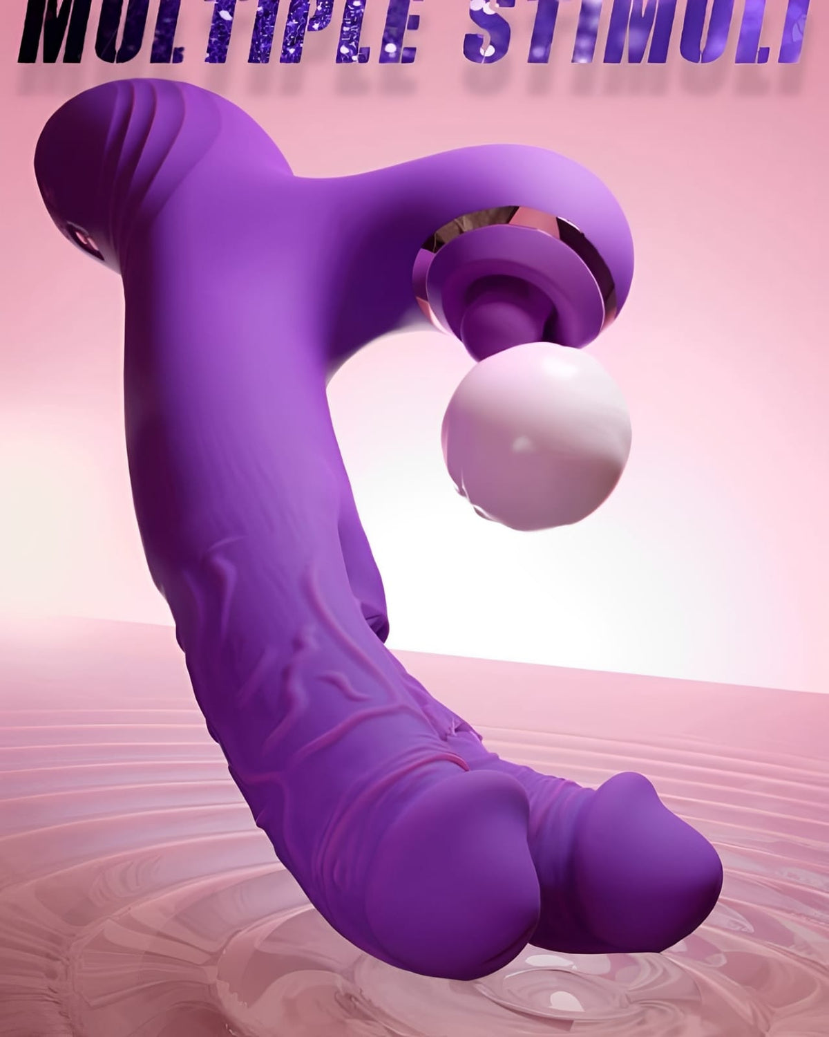 Detalhe da ponta e da extensão curva do vibrador roxo
