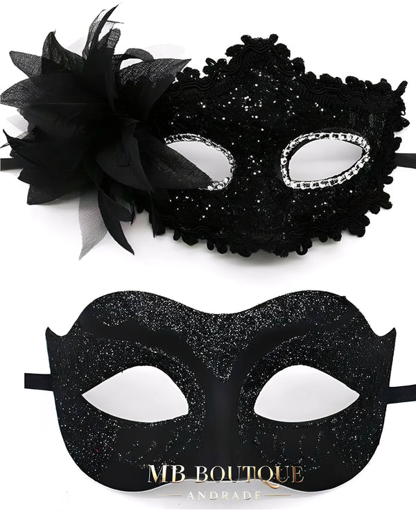 Kit de Máscaras Venezianas Pretas para Casal