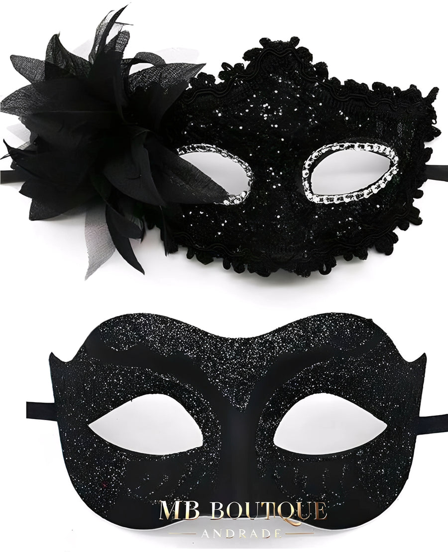 Kit de Máscaras Venezianas Pretas para Casal
