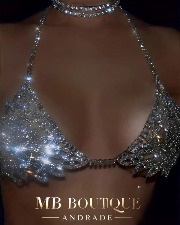Sutiã de Strass Prata - Top Brilhante para Festa e Balada