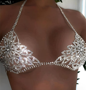 Sutiã de Strass Luxo Prata - Top Brilhante para Festa e Balada - Coleção Gold