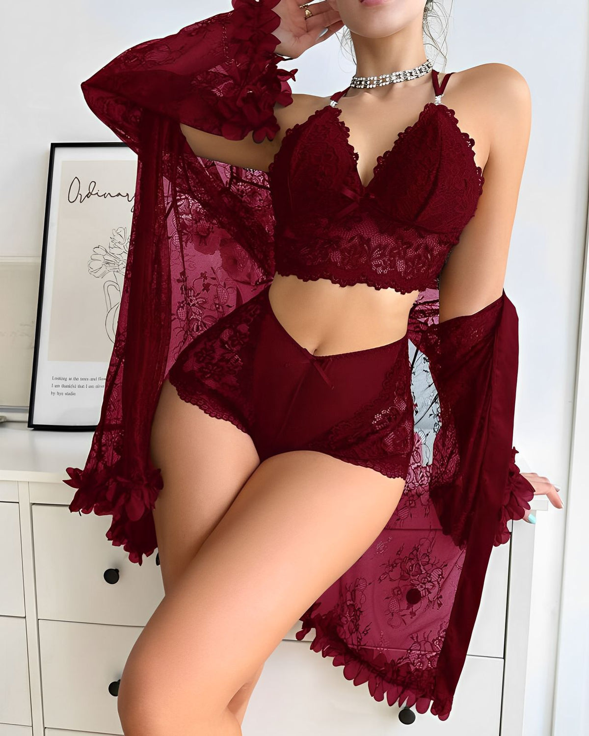 Conjunto Babydoll com Robe de Renda