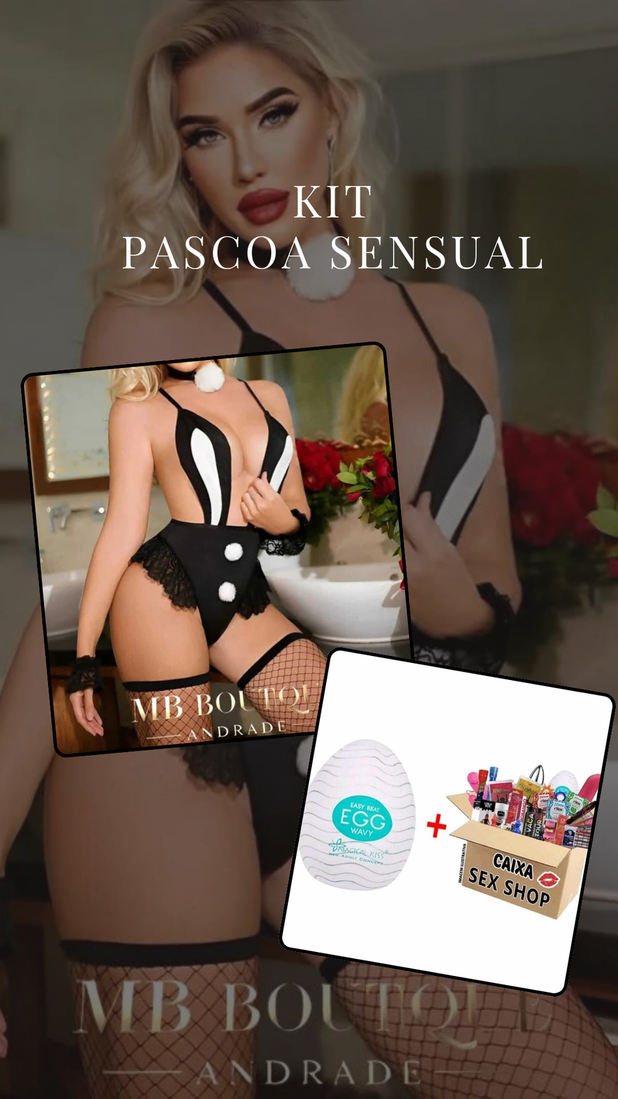 Montagem do kit com body de coelhinha e caixa de acessórios